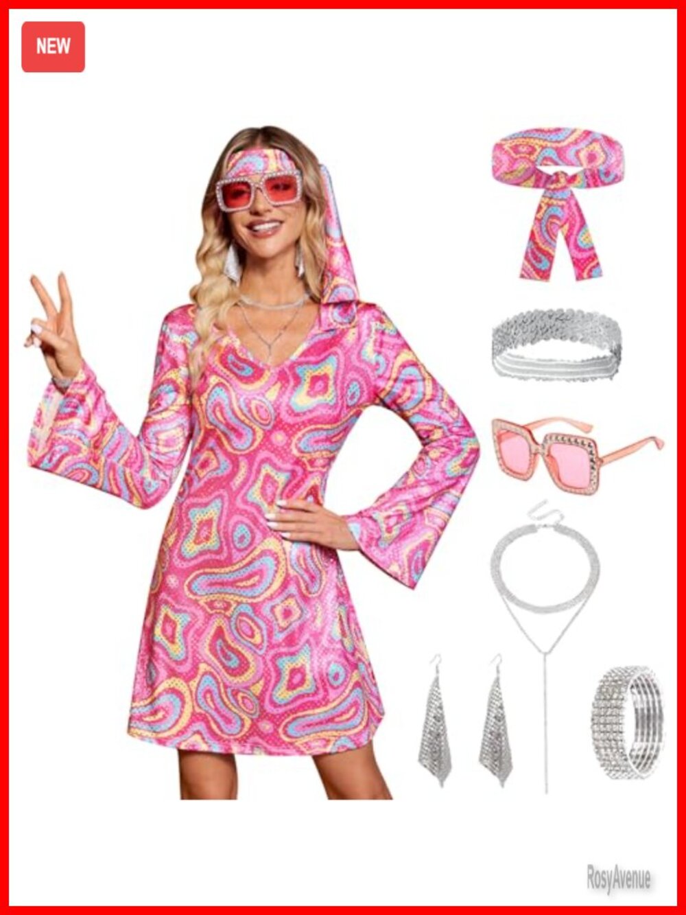 70s Disco Sequin Dress Costume with Sunglasses Headband